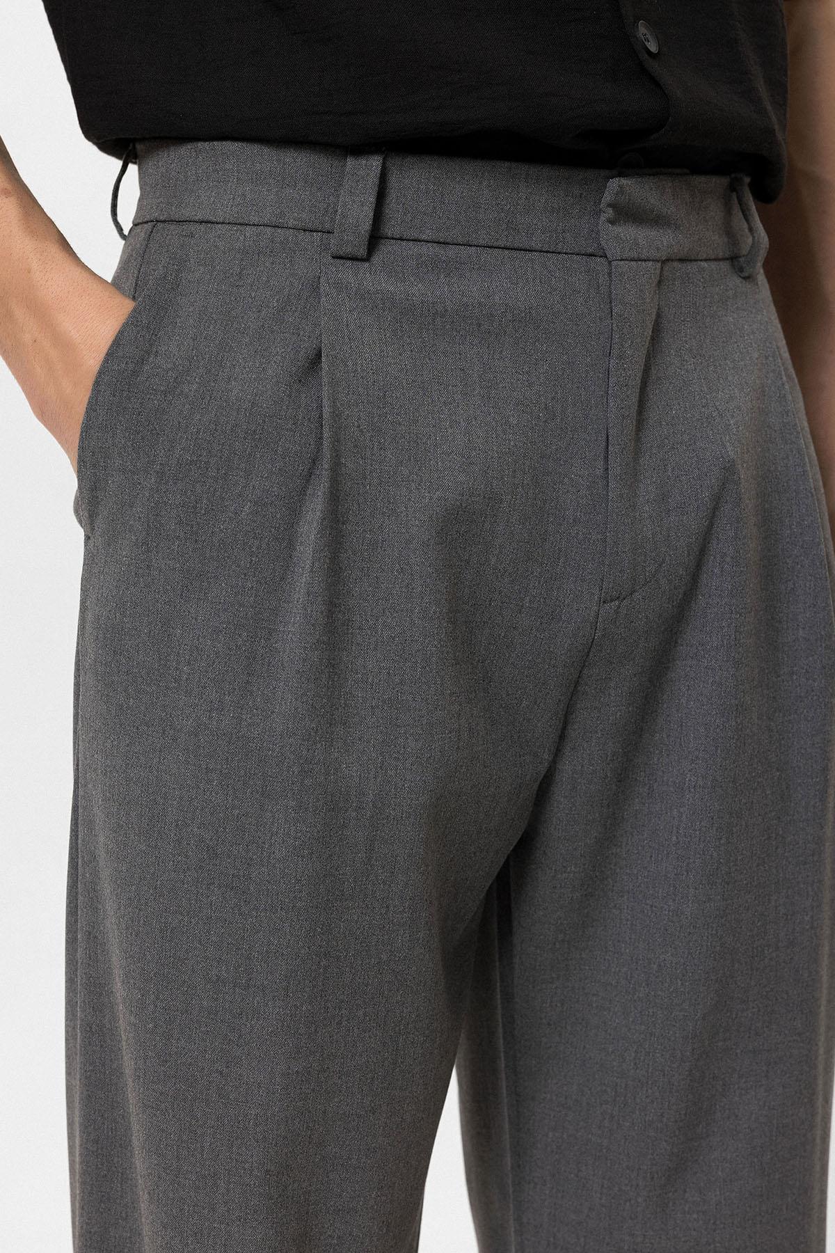 Men's Grey High-Waisted Baggy Pants