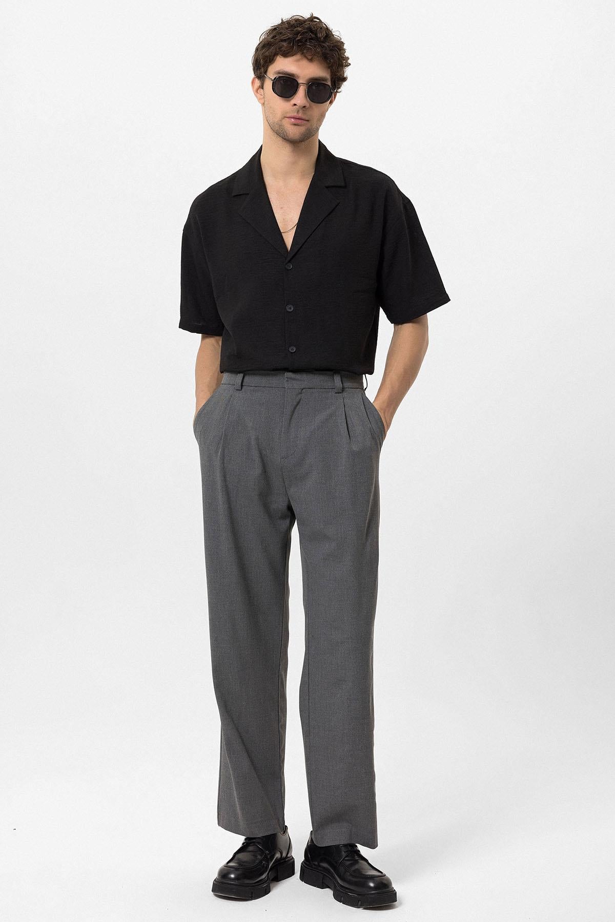 Men's Grey High-Waisted Baggy Pants