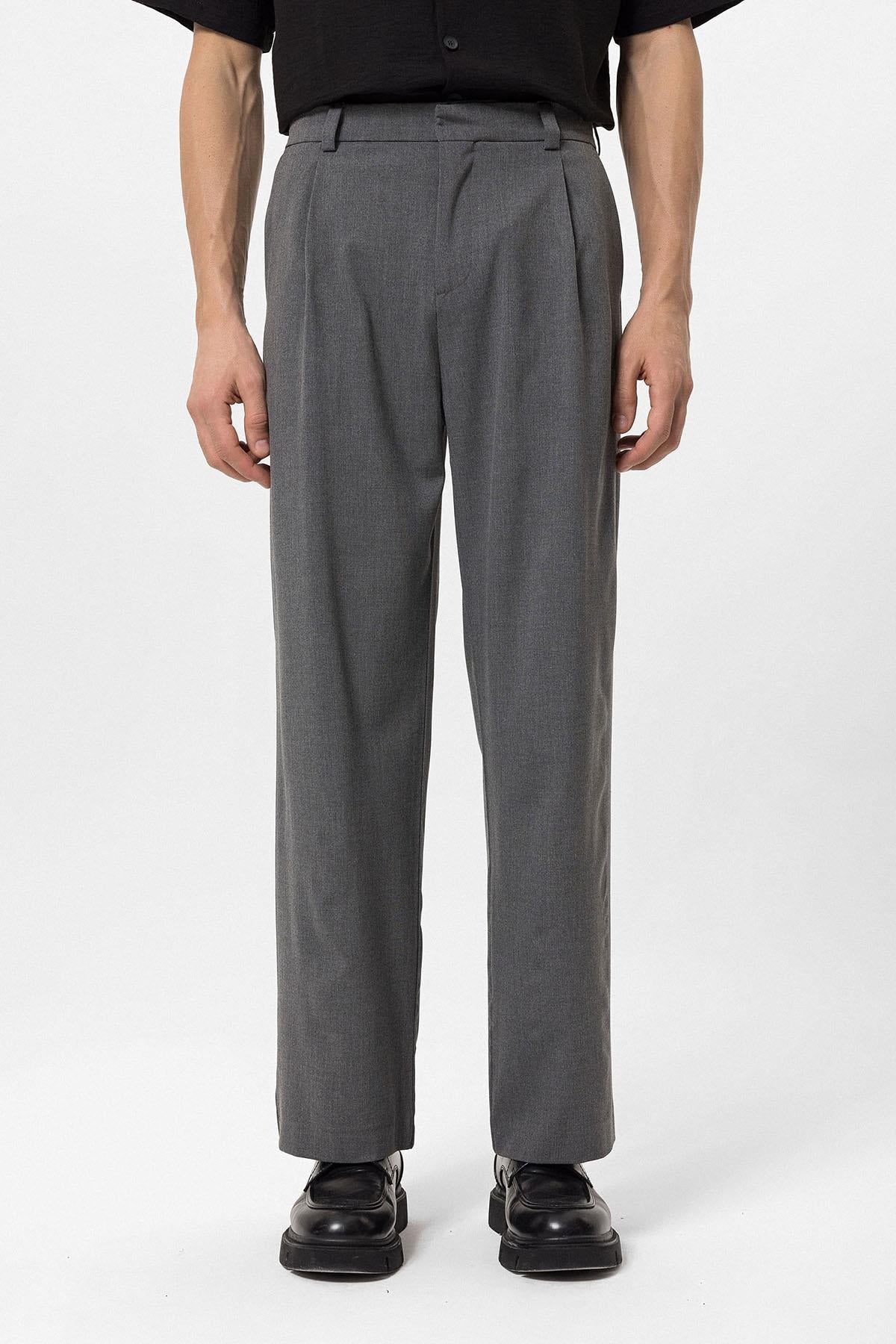 Men's Grey High-Waisted Baggy Pants