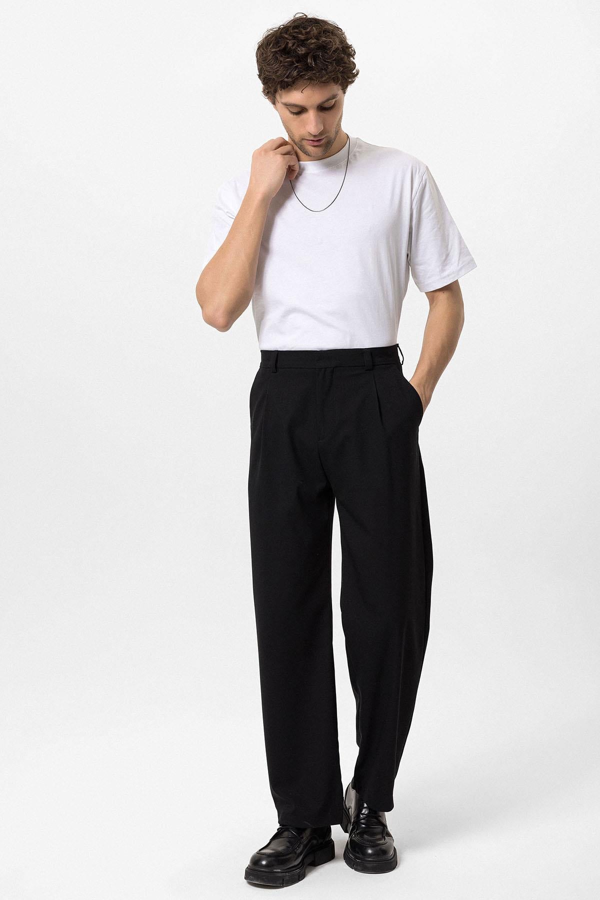 Men's Black High-Waisted Baggy Pants