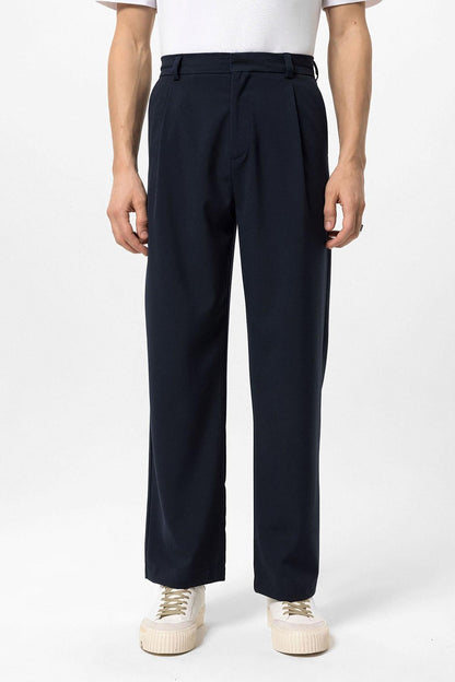 Men's Navy Blue High-Waisted Baggy Pants