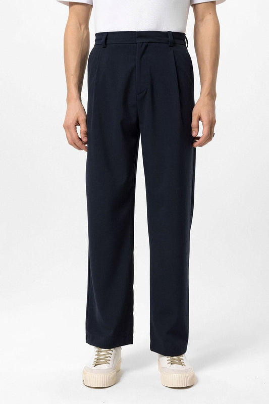 Men's Navy Blue High-Waisted Baggy Pants