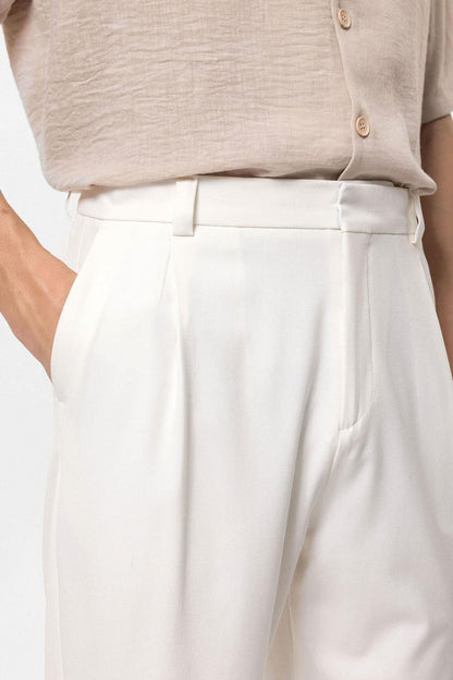 Men's Ecru High-Waisted Baggy Pants