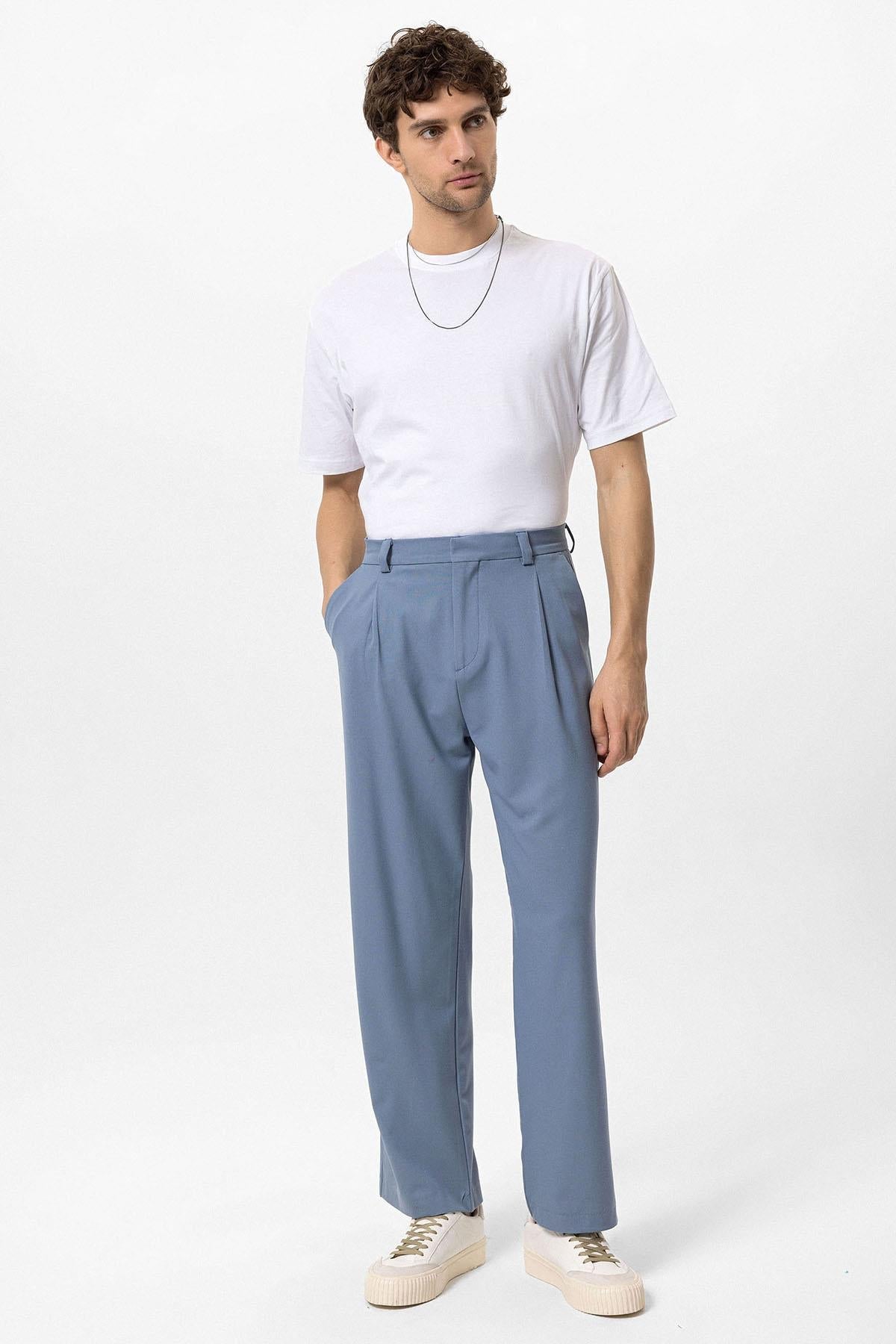Men's Baby Blue High-Waisted Baggy Pants