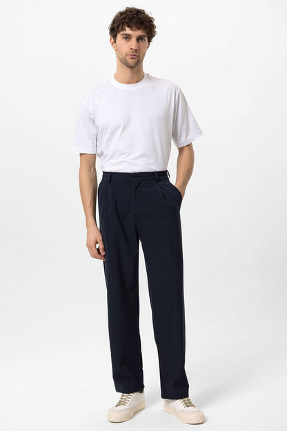 Men's Navy Blue High-Waisted Baggy Pants