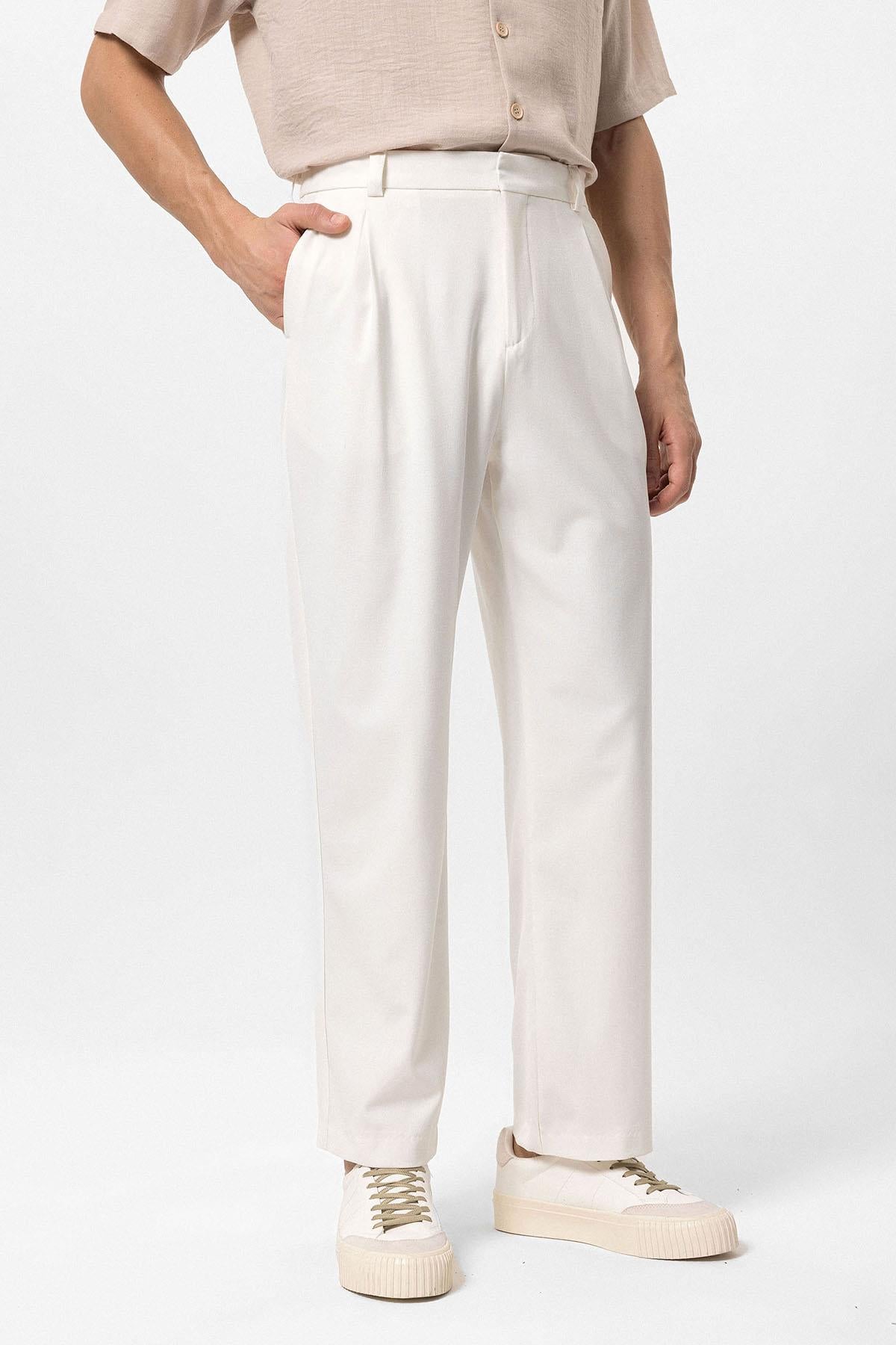 Men's Ecru High-Waisted Baggy Pants