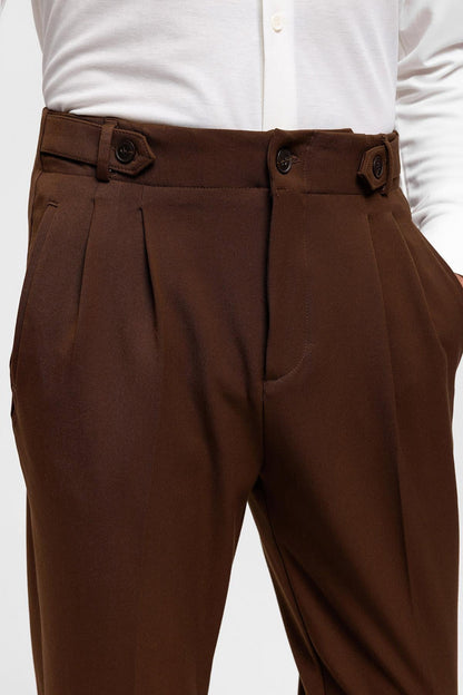 Men's Light Brown High Waist (Boyfriend) Pleated Fabric Trousers