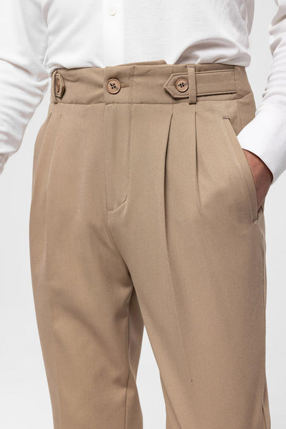 Men's Mink High Waist (Boyfriend) Pleated Fabric Trousers