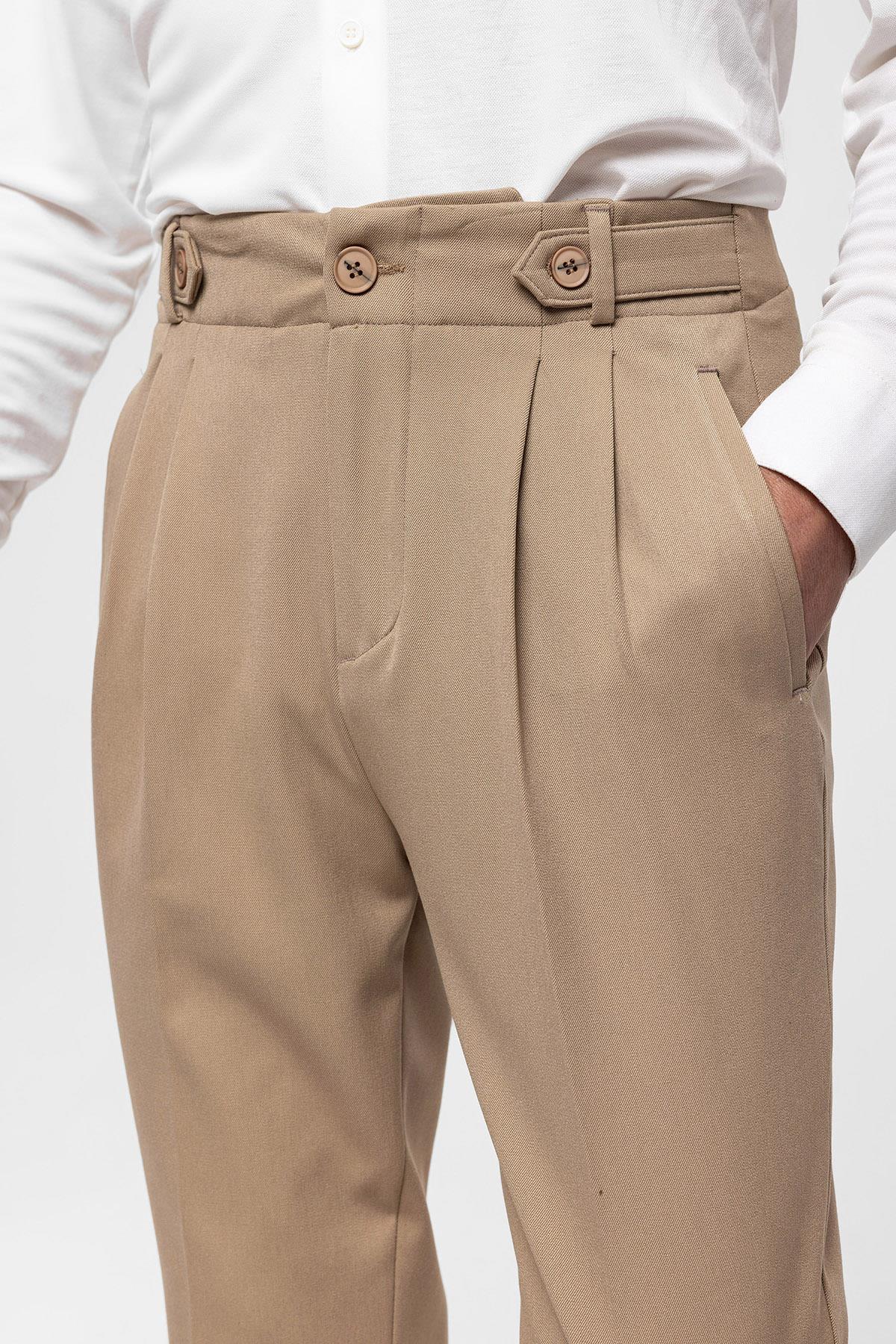 Men's Mink High Waist (Boyfriend) Pleated Fabric Trousers