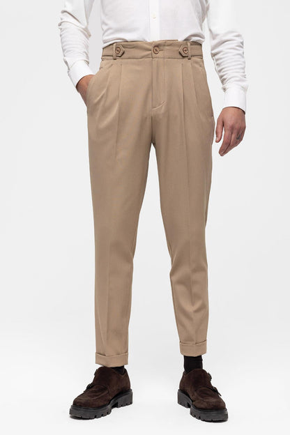 Men's Mink High Waist (Boyfriend) Pleated Fabric Trousers