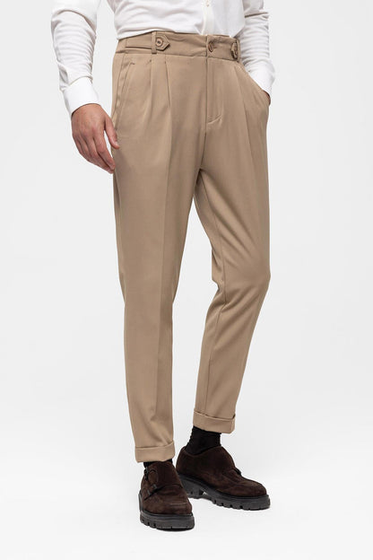 Men's Mink High Waist (Boyfriend) Pleated Fabric Trousers
