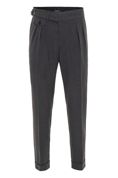 Men's Anthracite High Waist (Boyfriend) Pleated Fabric Trousers With Buckle Belt