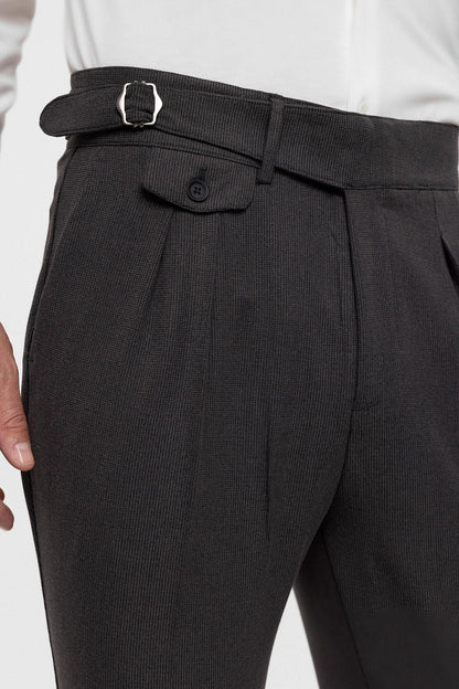 Men's Anthracite High Waist (Boyfriend) Pleated Fabric Trousers With Buckle Belt