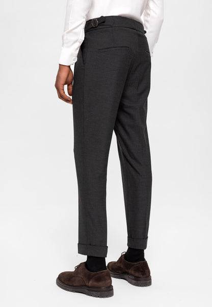 Men's Smoked High Waist (Boyfriend) Side Buckled Belt Detail Pleated Fabric Trousers