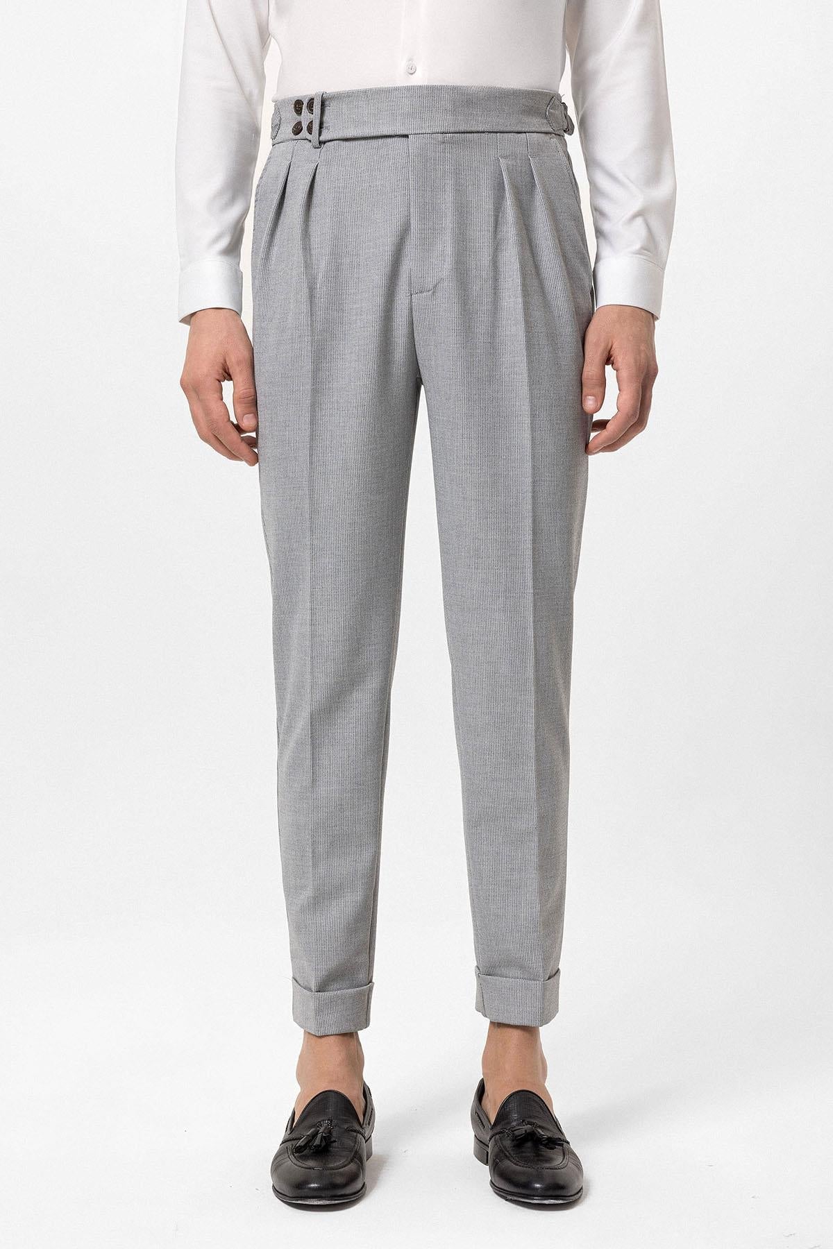 Men's Light Grey High Waist Belted Boyfriend Pants