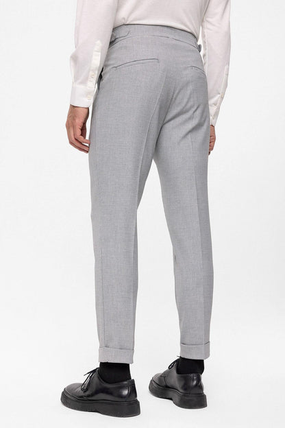 Men's Light Grey High Waist Belted Boyfriend Pants