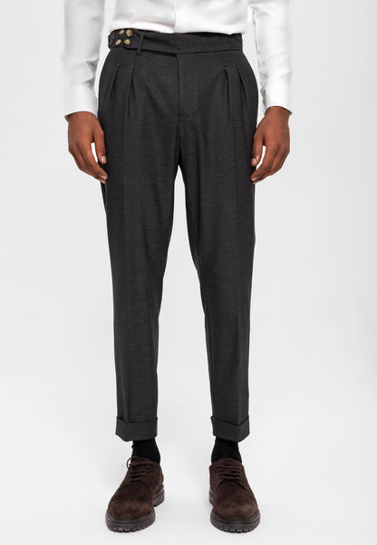 Men's Smoked High Waist (Boyfriend) Side Buckled Belt Detail Pleated Fabric Trousers