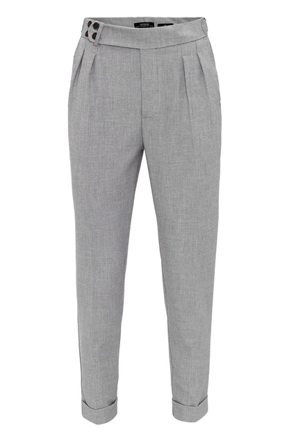 Men's Light Grey High Waist Belted Boyfriend Pants