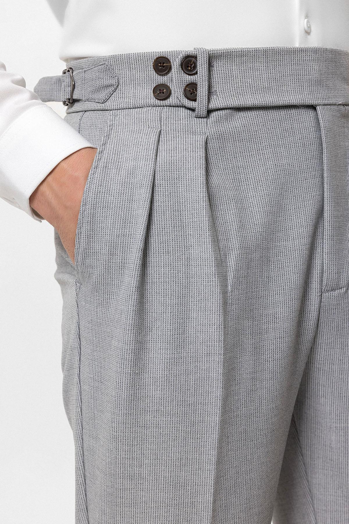 Men's Light Grey High Waist Belted Boyfriend Pants