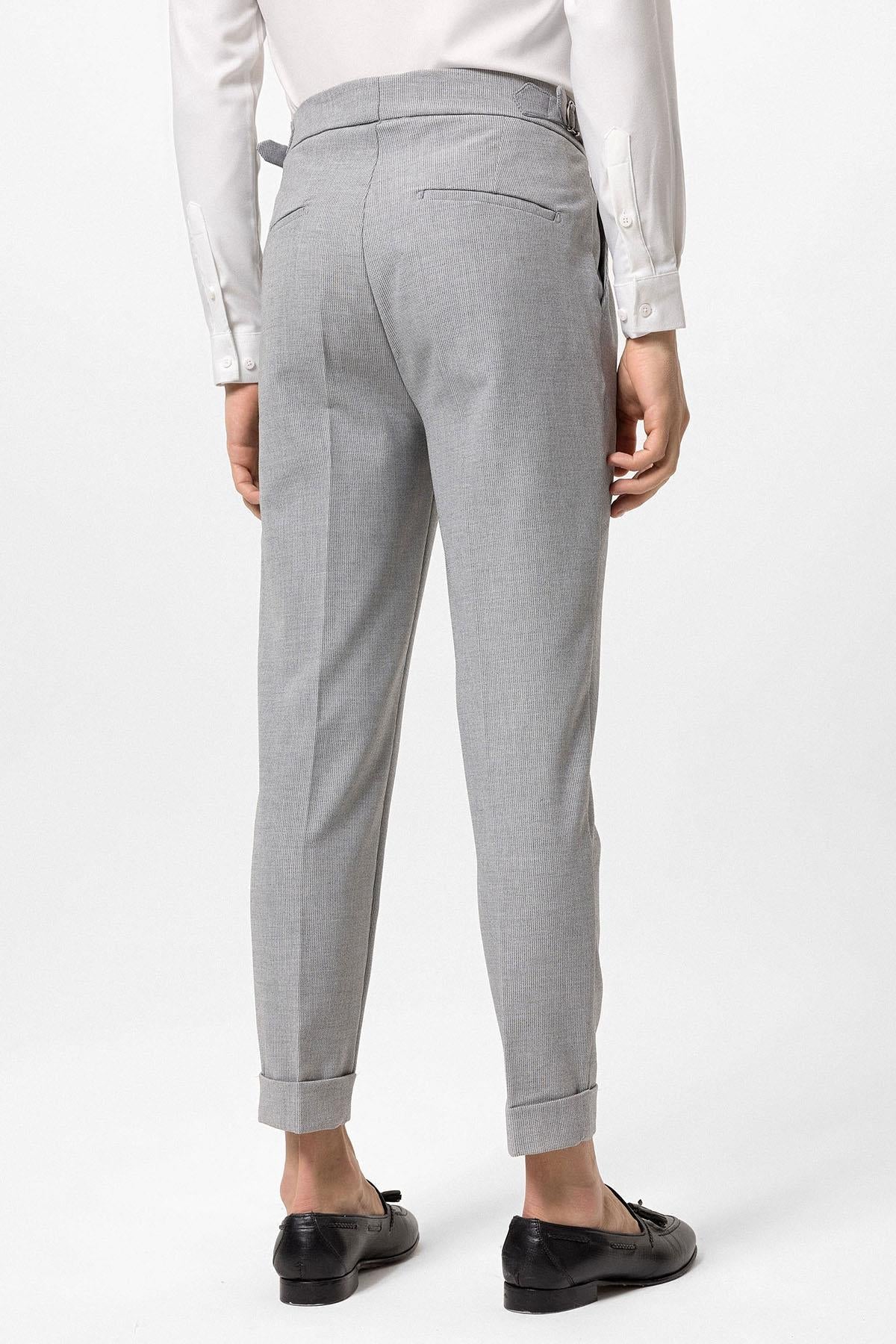 Men's Light Grey High Waist Belted Boyfriend Pants