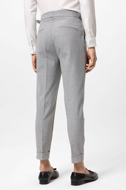 Men's Light Grey High Waist Belted Boyfriend Pants