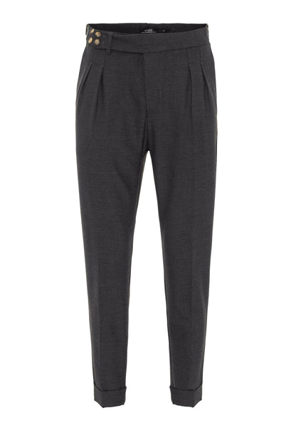Men's Smoked High Waist (Boyfriend) Side Buckled Belt Detail Pleated Fabric Trousers