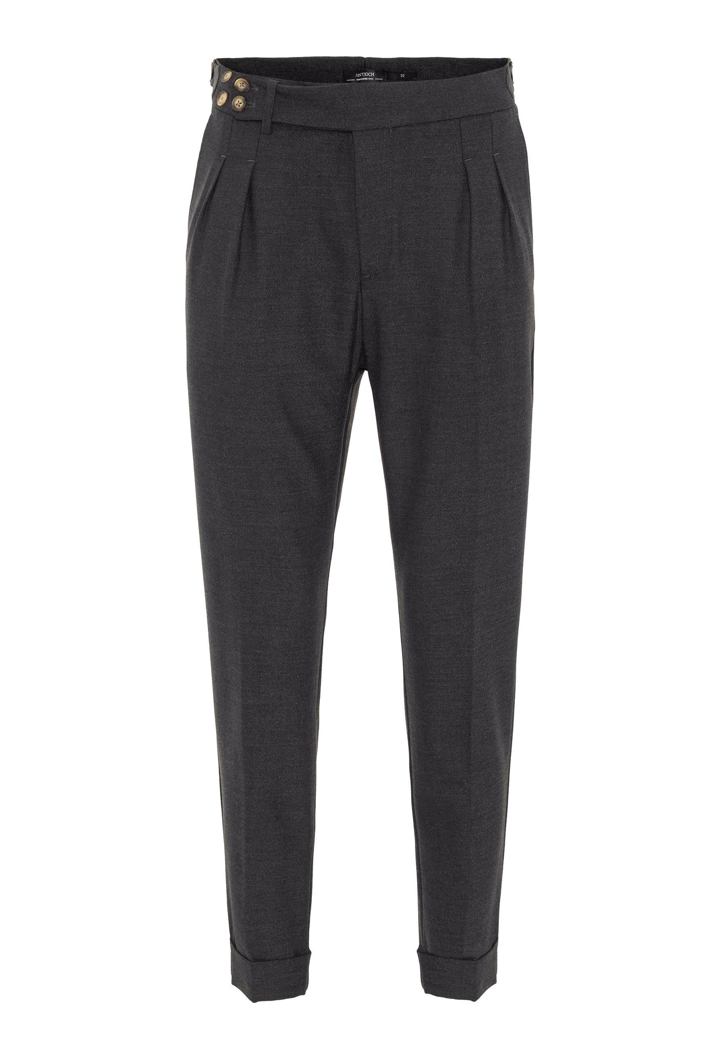 Men's Smoked High Waist (Boyfriend) Side Buckled Belt Detail Pleated Fabric Trousers