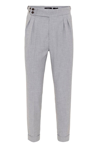 Men's Light Grey High Waist Belted Boyfriend Pants