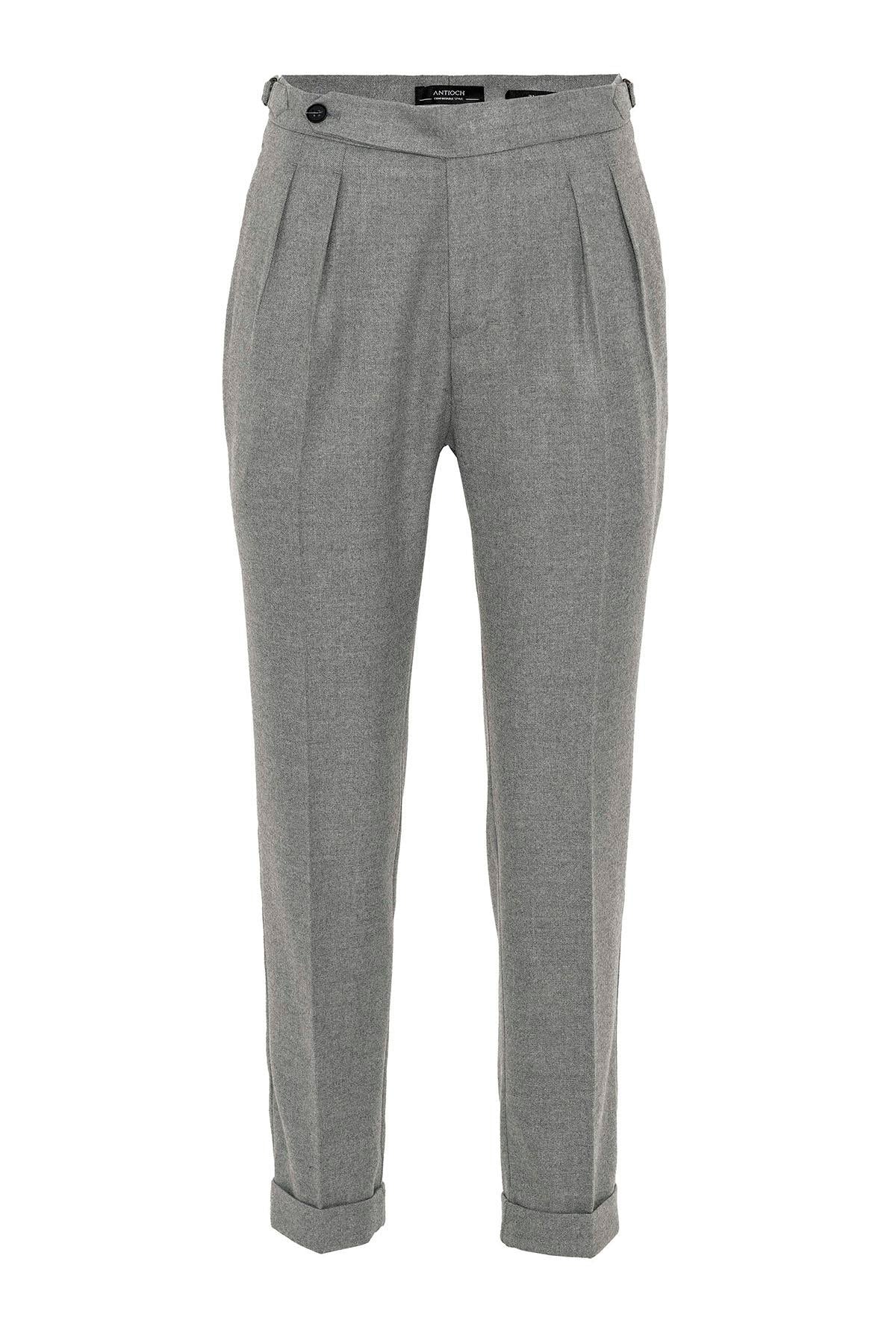 Men's Grey High Waist Double Pleated Trousers