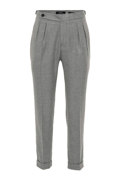 Men's Grey High Waist Double Pleated Trousers