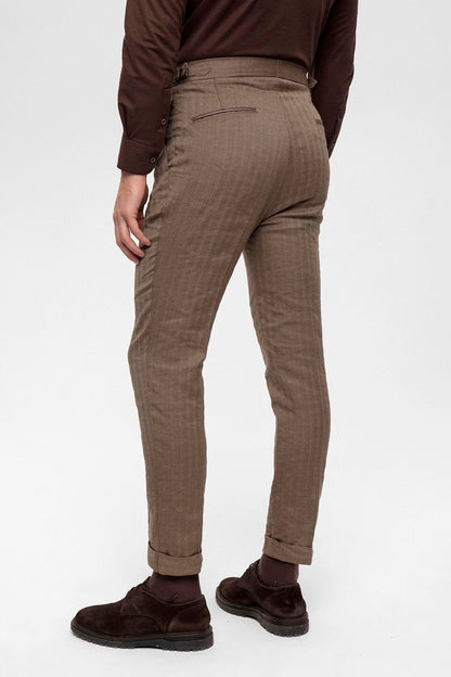Men's Camel High Waist Double Pleated Trousers