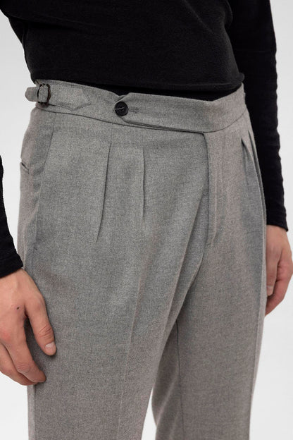 Men's Grey High Waist Double Pleated Trousers