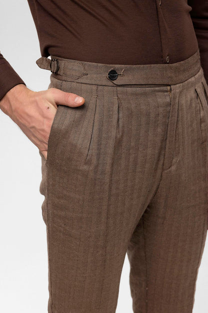 Men's Camel High Waist Double Pleated Trousers