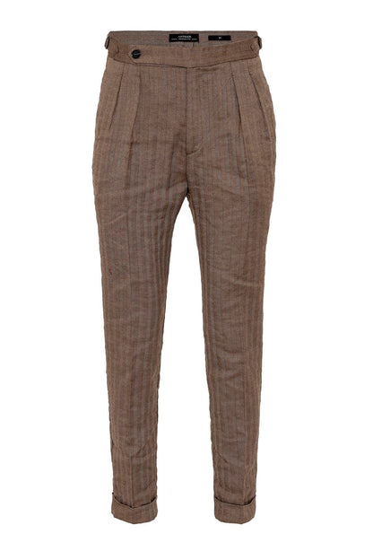 Men's Camel High Waist Double Pleated Trousers