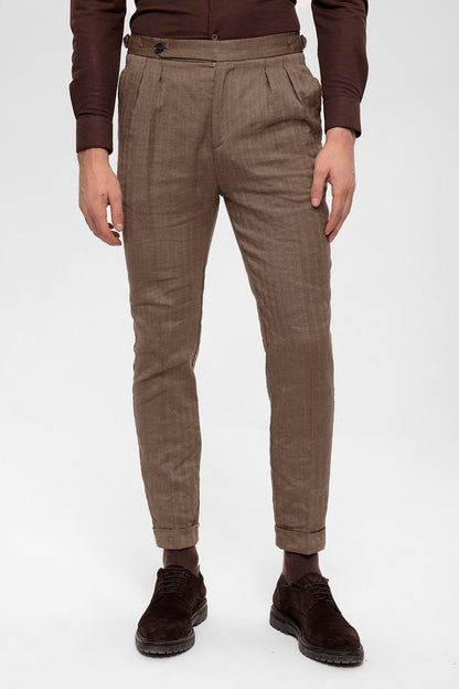 Men's Camel High Waist Double Pleated Trousers