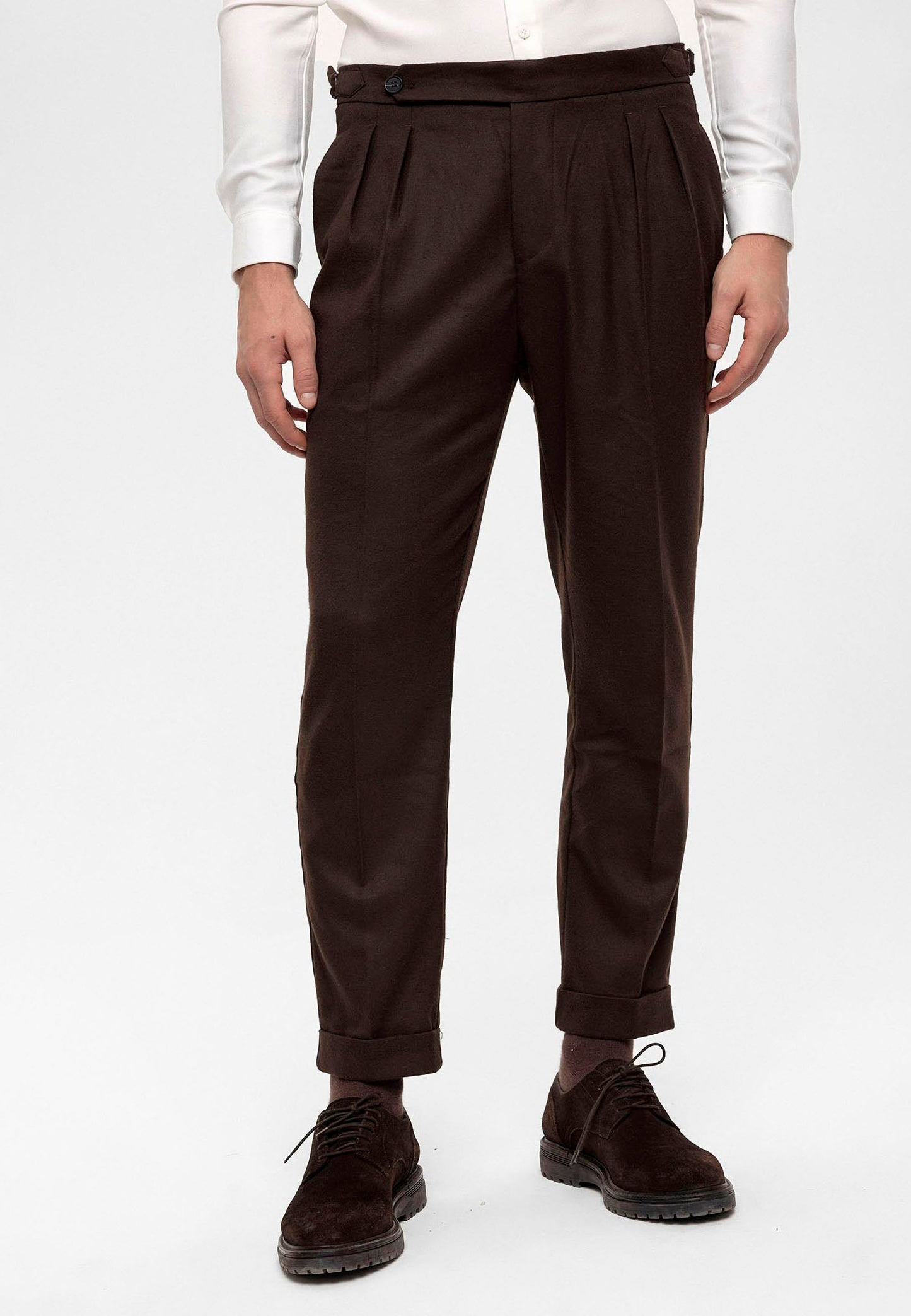 KOALA SYDNEY  Men's Brown High Waist Double Pleated Trousers -