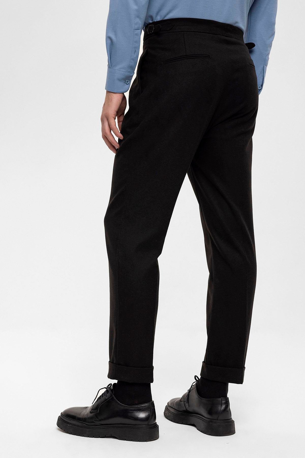 Men's Black High Waist Double Pleated Trousers