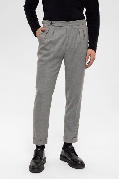 Men's Grey High Waist Double Pleated Trousers