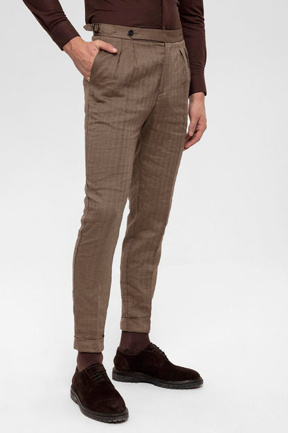 Men's Camel High Waist Double Pleated Trousers