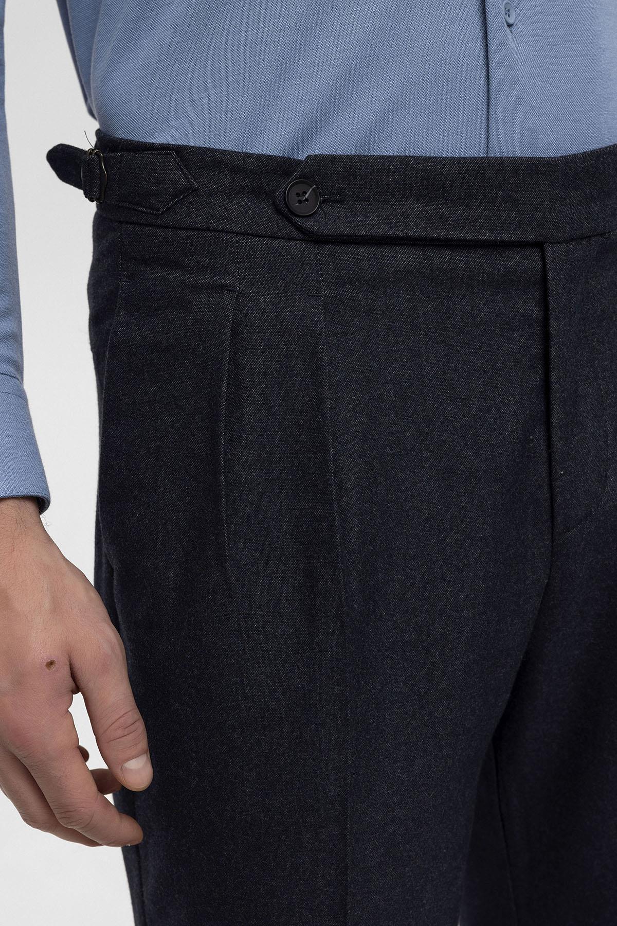 Men's Navy Blue High Waist Double Pleated Trousers