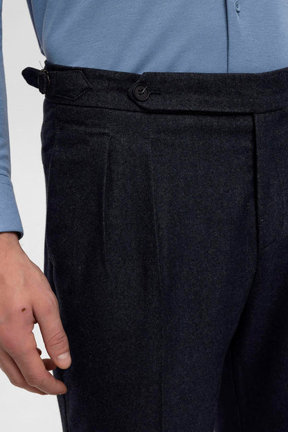 Men's Navy Blue High Waist Double Pleated Trousers