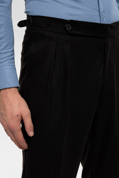 Men's Black High Waist Double Pleated Trousers