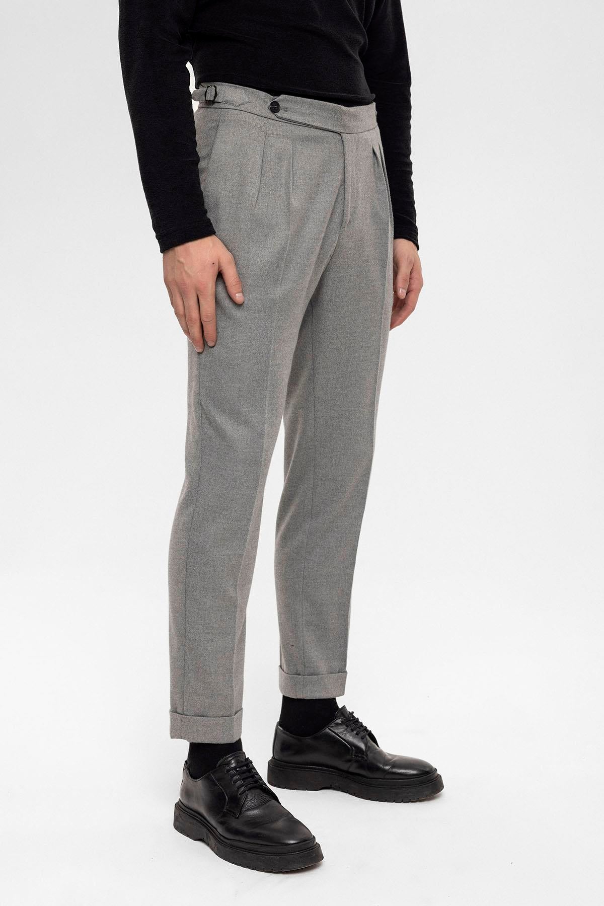Men's Grey High Waist Double Pleated Trousers