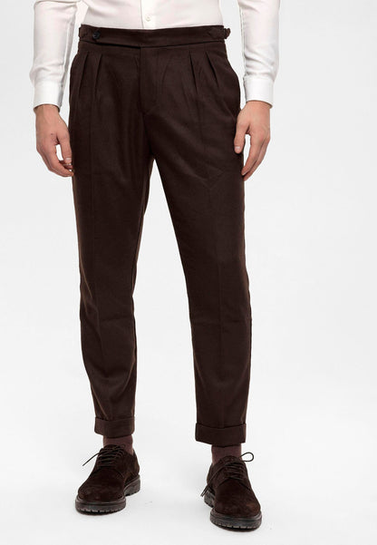 Men's Brown High Waist Double Pleated Trousers