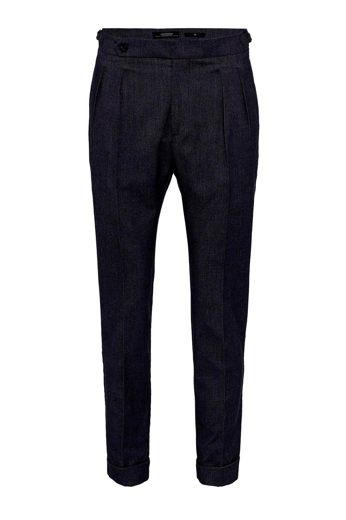 Men's Navy Blue High Waist Double Pleated Trousers