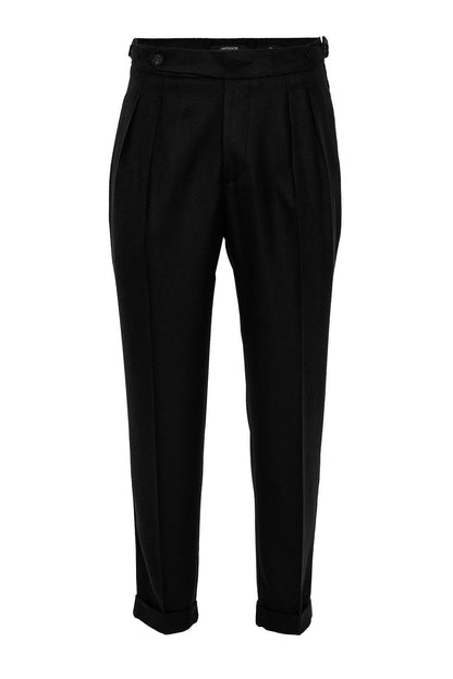 Men's Black High Waist Double Pleated Trousers