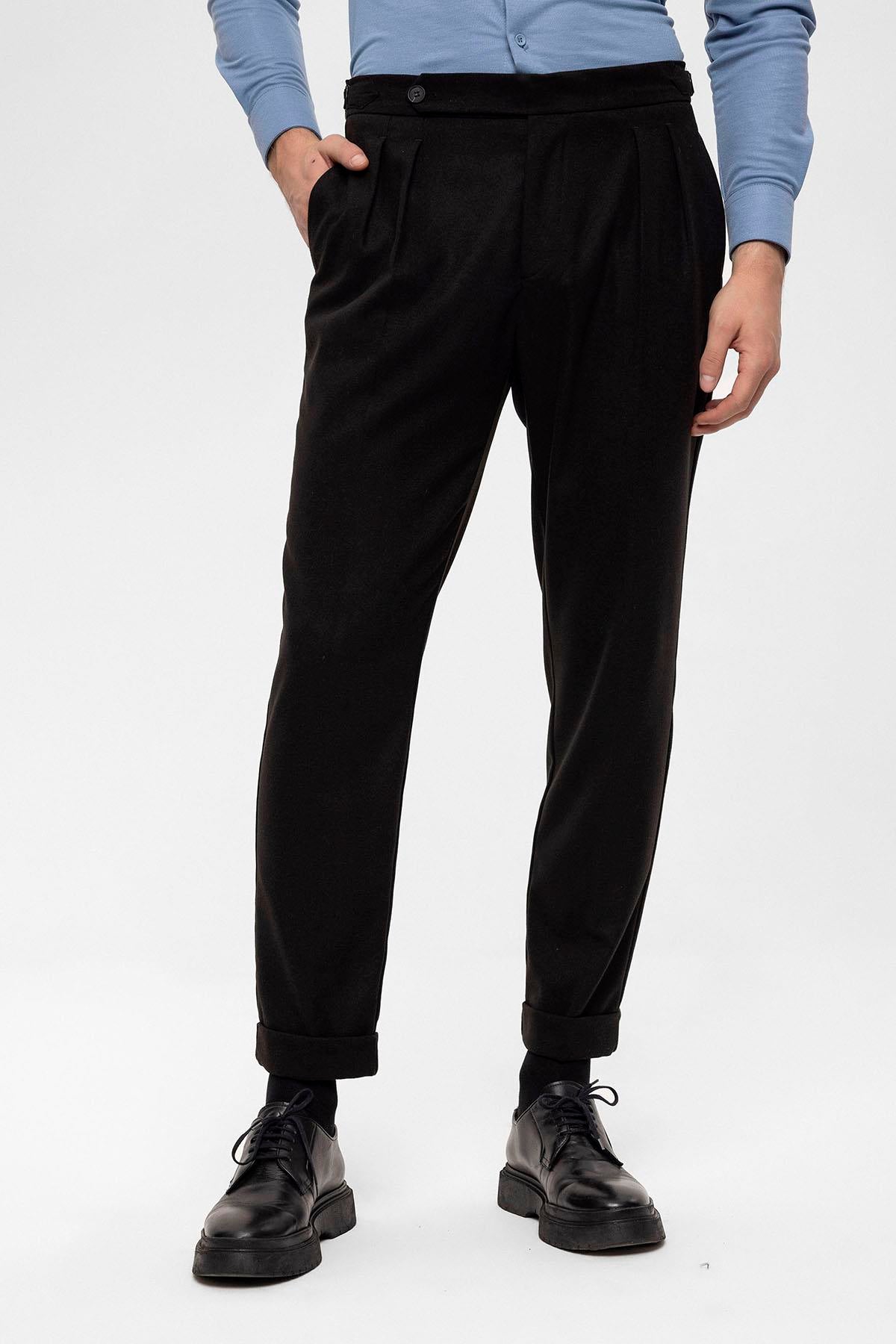 Men's Black High Waist Double Pleated Trousers