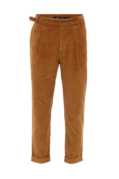 Men's Light Tan High Waist Double Leg Velvet Trousers