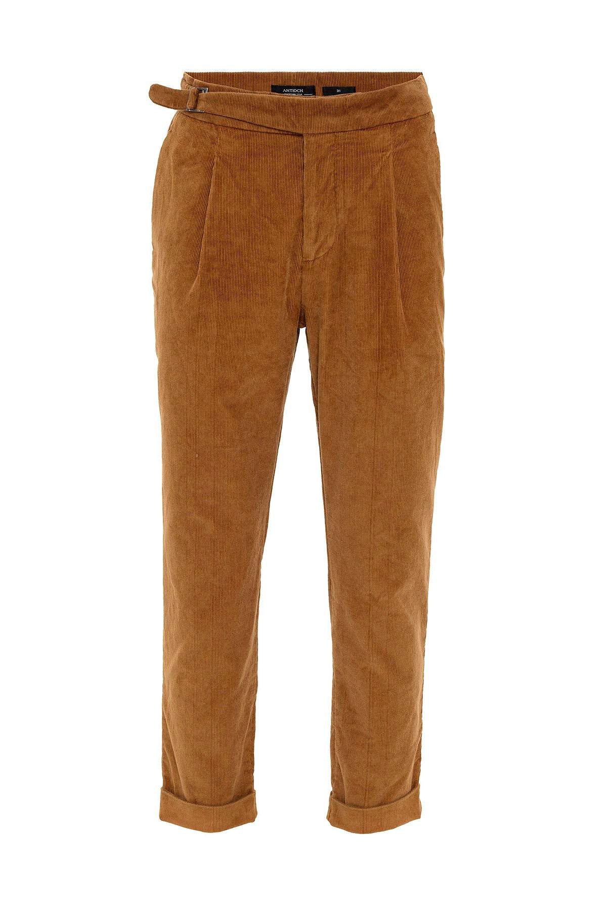 Men's Light Tan High Waist Double Leg Velvet Trousers