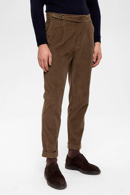 Men's Milky Brown High Waist Double Leg Velvet Trousers